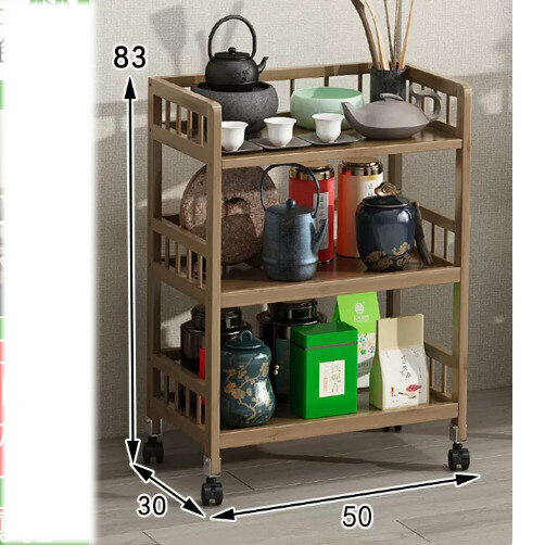 Hot selling wooden storage rack (3 layers, unpainted brown, length 50 [with wheels])
