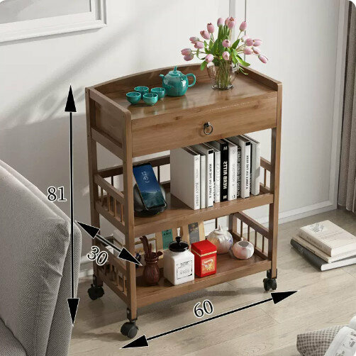 Hot selling wooden storage rack (3-layer fence with wheels and drawers [brown] long 60)