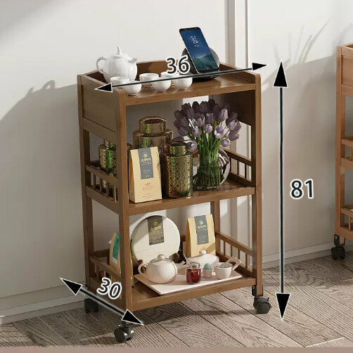Hot selling wooden storage rack (3-layer fence with wheels without extraction [brown] length 36)