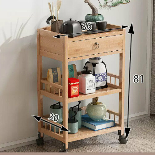 Hot selling wooden storage rack (3-layer fence with wheels and drawers [original color] length 36)