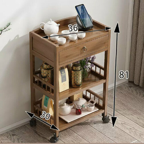 Hot selling wooden storage rack (3-layer fence with wheels and drawers [brown] length 36)