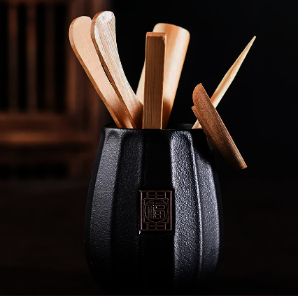 Hot Selling Ceramic Tea Set Accessories Tea Ceremony Nanzhu Six Gentlemen Set (Black Pottery Diamond Pattern) Height 9.5CM Width 8CM