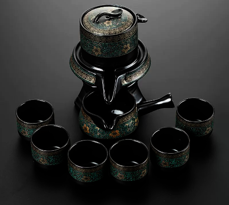 Popular ceramic lazy tea set automatic tea set 6 small cups set (green dark fragrance)