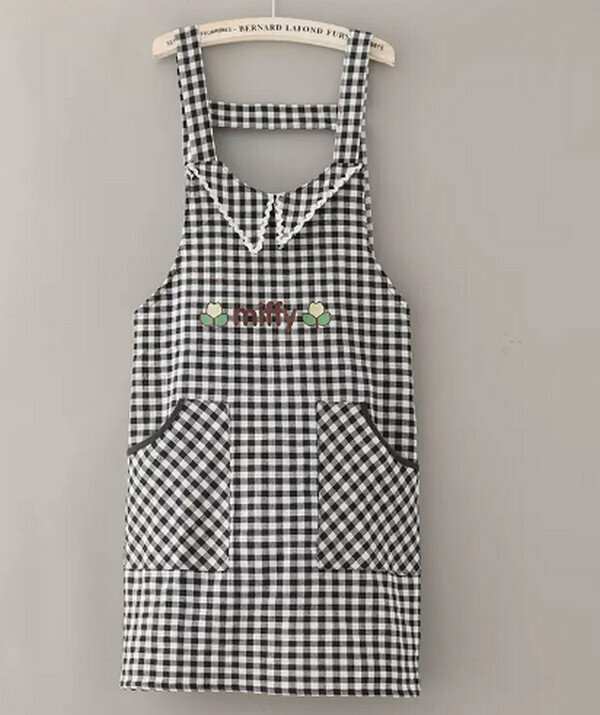 Popular point-collar miffe suspenders-black plaid-one-size-fits-all apron