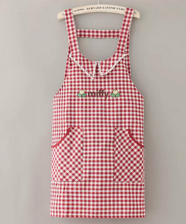 Popular point-collar miffe suspenders-maroon check-one-size-fits-all apron
