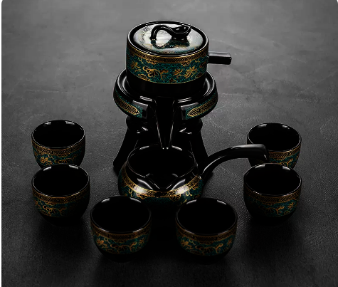 Popular ceramic lazy tea set automatic tea set 6 small cups set (three-legged green lotus)