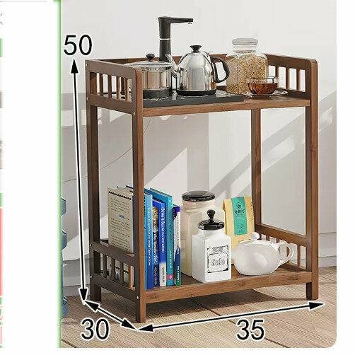 Popular wooden storage rack (2 layers, brown, 35cm long [without wheels])