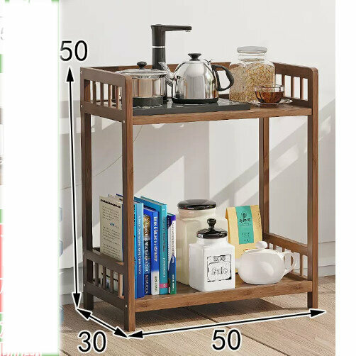Popular wooden storage rack (2 layers, brown, 50 cm long [without wheels])
