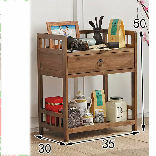 Popular wooden storage rack (2 layers with brown color, length 35 [without wheels])