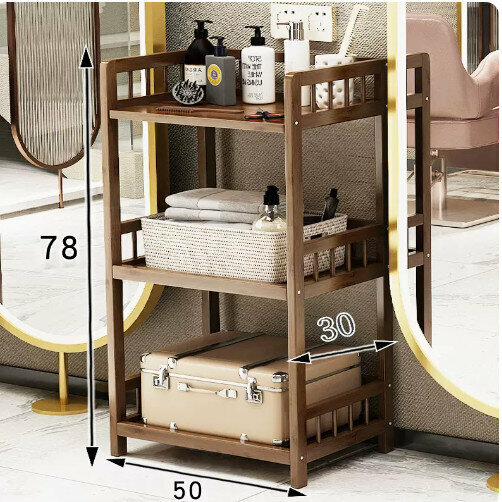 Popular wooden storage rack (3 layers, unpainted brown, 50 cm long)