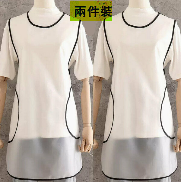 Hot style [2 pieces] transparent waterproof, no-wash, oil-proof apron - regular TPU vest - white with pockets -