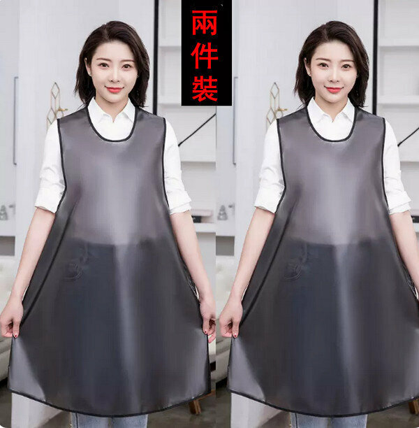 Hot style [2 pieces] Transparent waterproof no-wash oil-proof apron-extended TPU vest-no pockets and black-