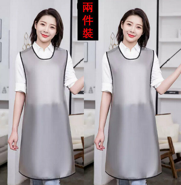 Hot style [2 pieces] Transparent waterproof no-wash oil-proof apron-extended TPU vest-no pockets and white-