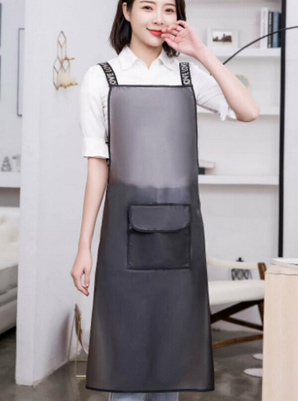 Popular transparent waterproof no-wash oil-proof apron - extended TPU straps - black pockets