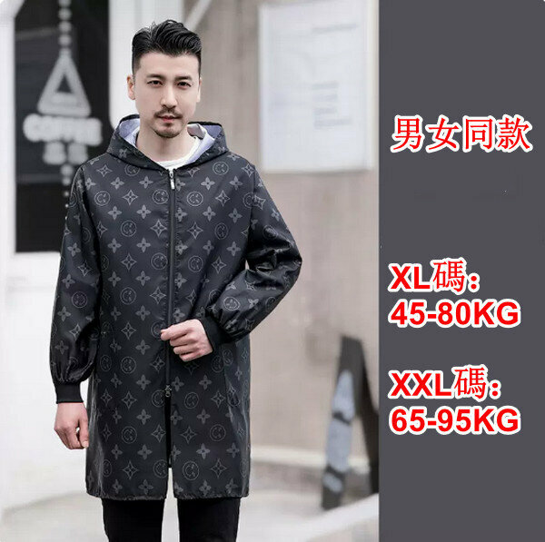 Popular long-sleeved blouse waterproof and oil-proof apron-single layer zipper black flower XL