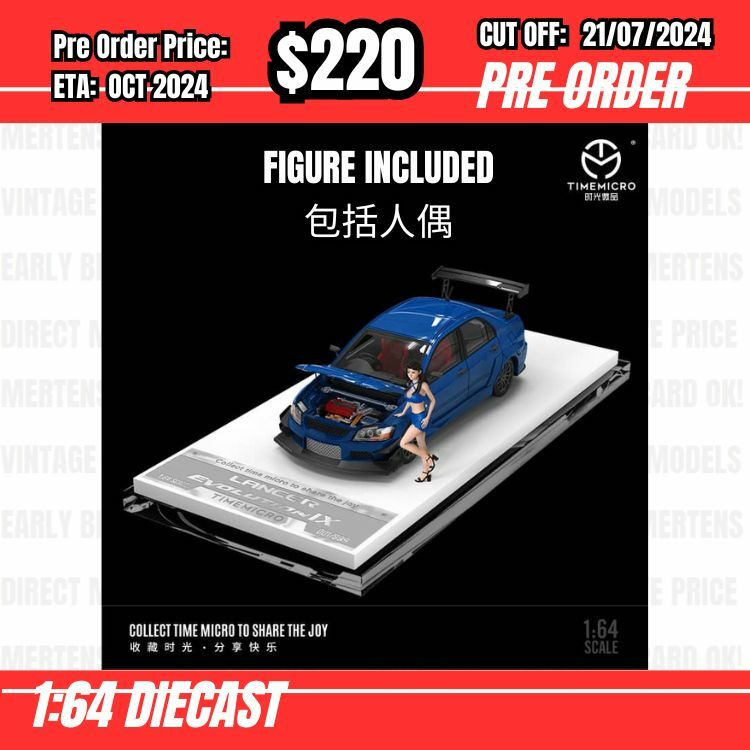 PO-$220 * Time Micro * 1:64 Mitsubishi Lancer Evolution IX Blue w/figure [OD13/07]