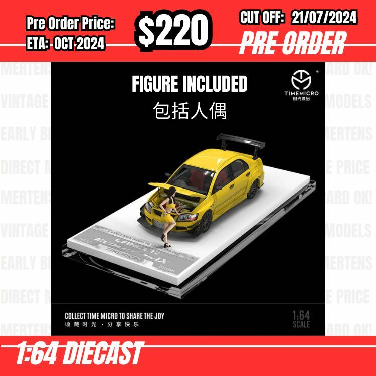 PO-$220 * Time Micro * 1:64 Mitsubishi Lancer Evolution IX Yellow w/figure [OD13/07]