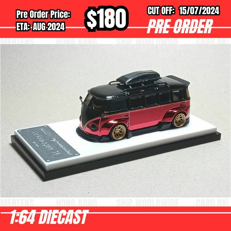 PO-$180 * Model Collect * 1:64 VW T1 Robert Design Volkswide Chrome Red/Black [OD13/07]