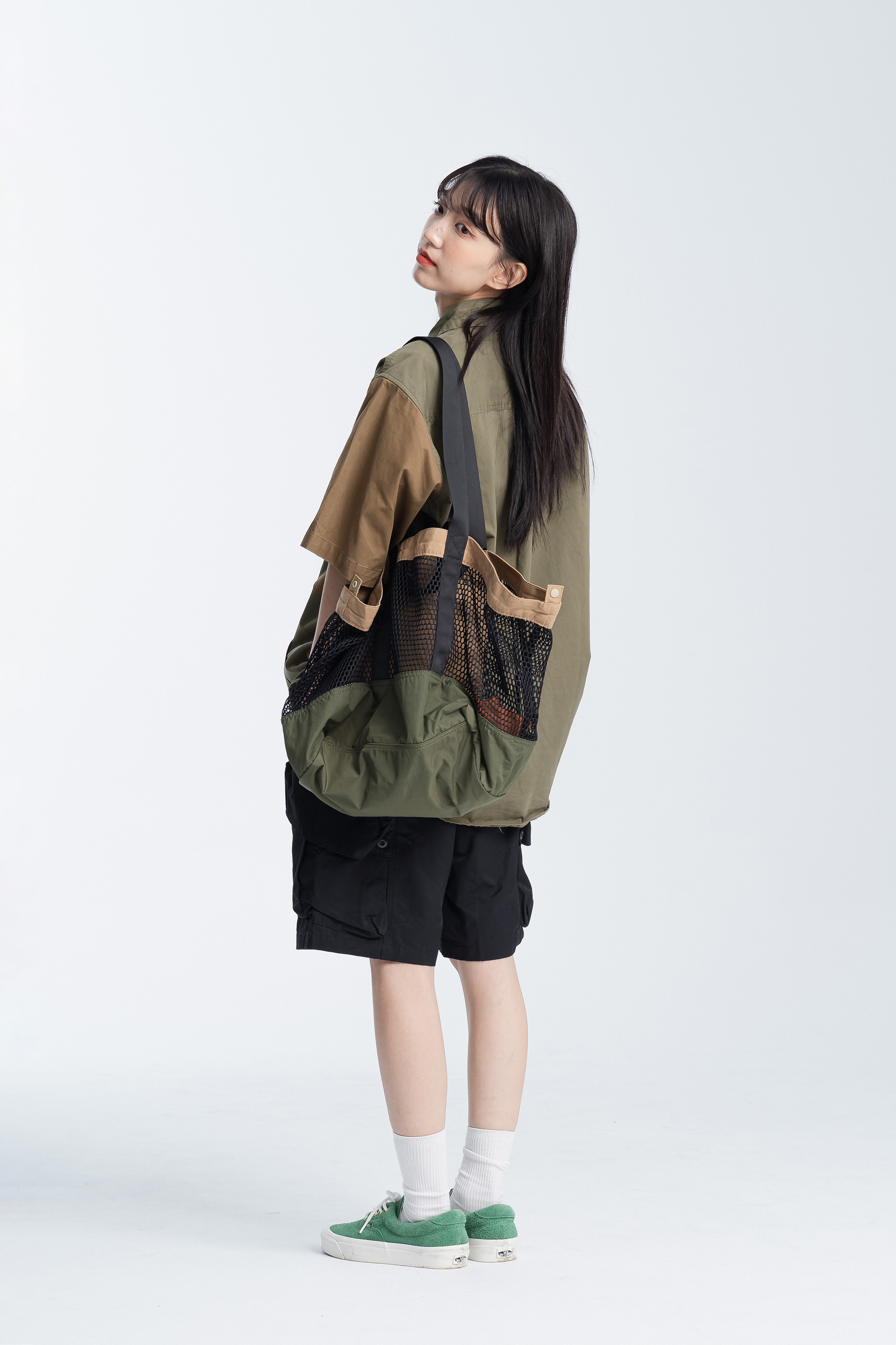 戶外尼龍網子大提包 兩面揹