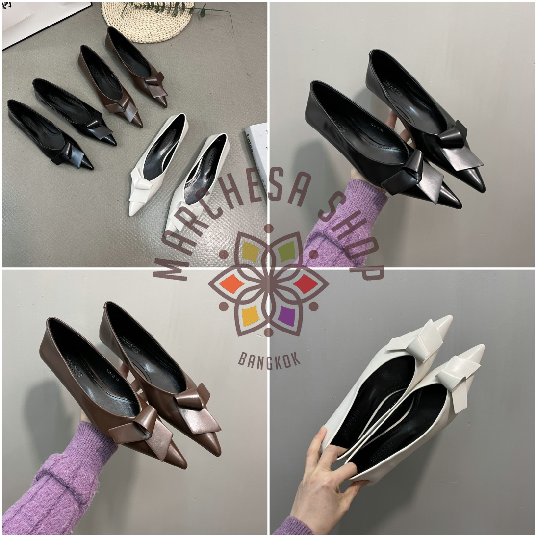 S3132 - 牛皮立體扭結尖頭平底鞋