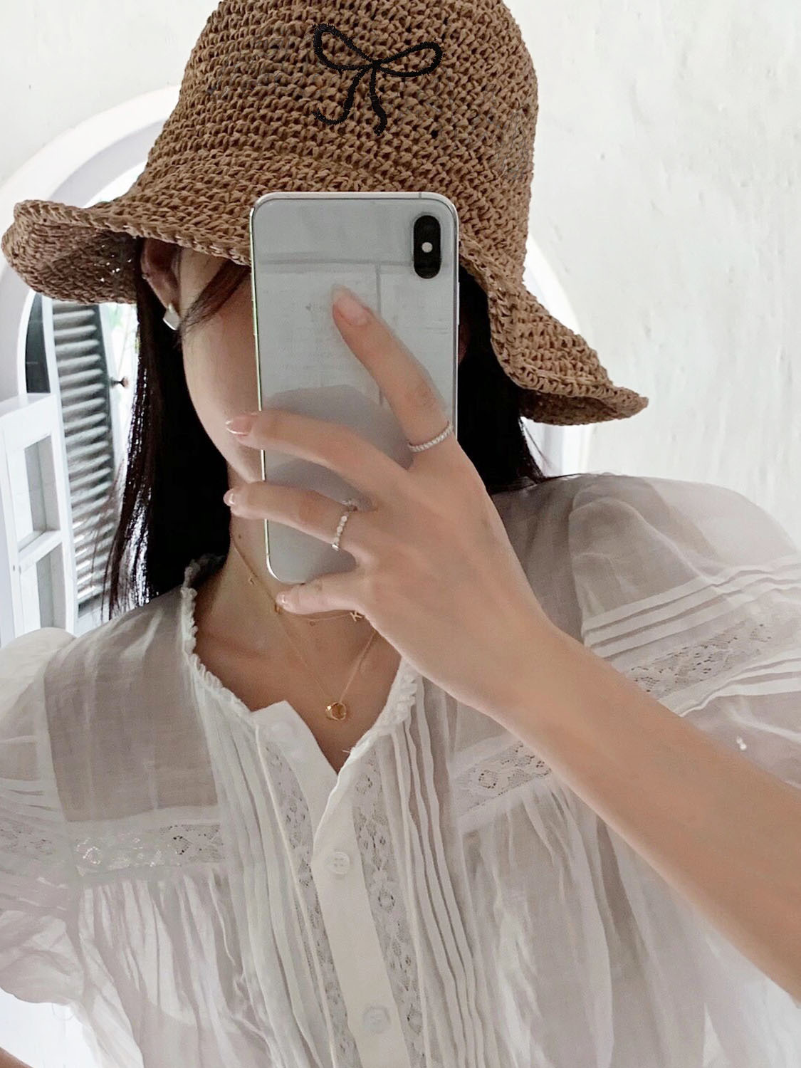 顯臉小_蝴蝶結刺繡草編帽