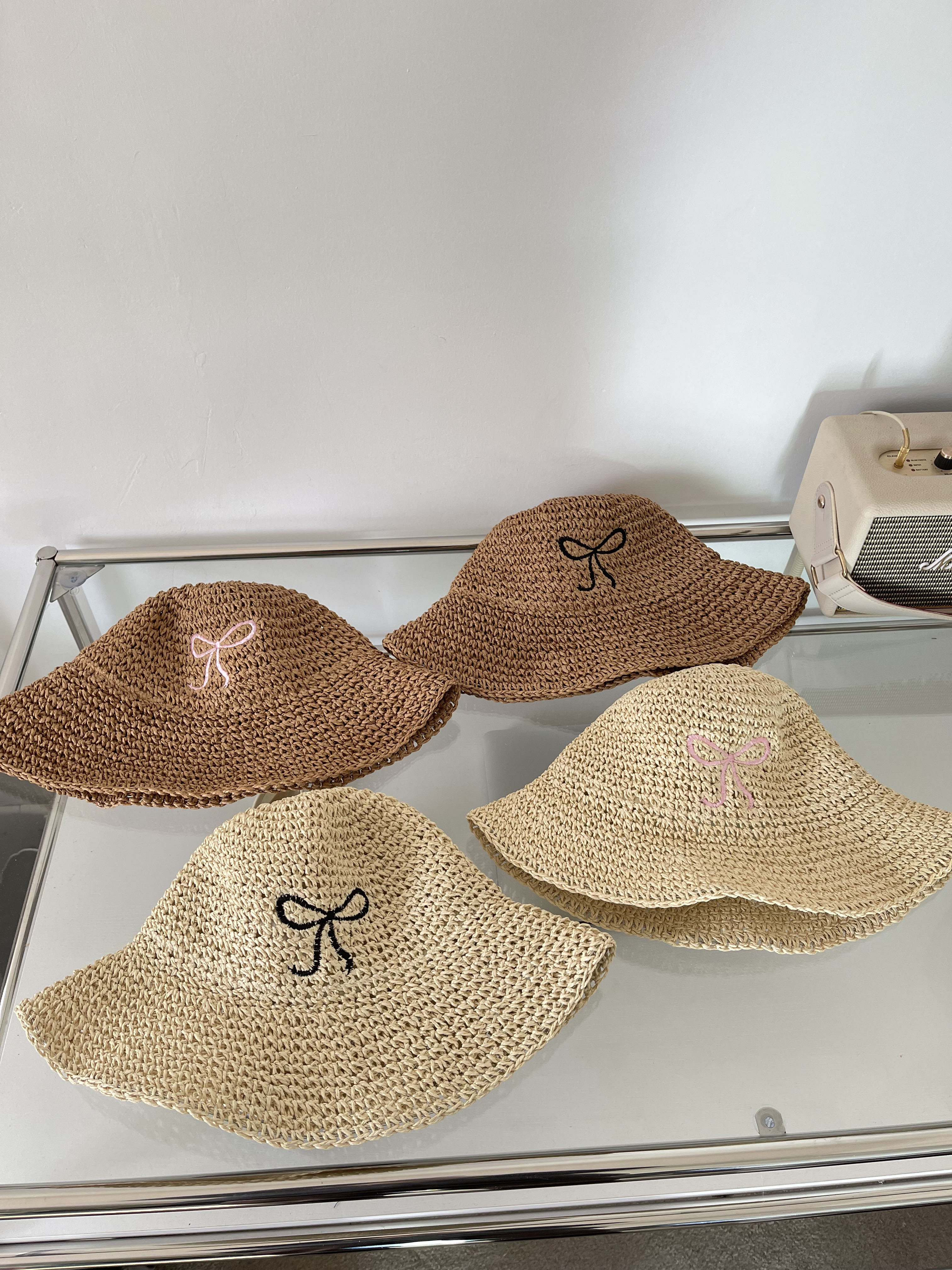 顯臉小_蝴蝶結刺繡草編帽