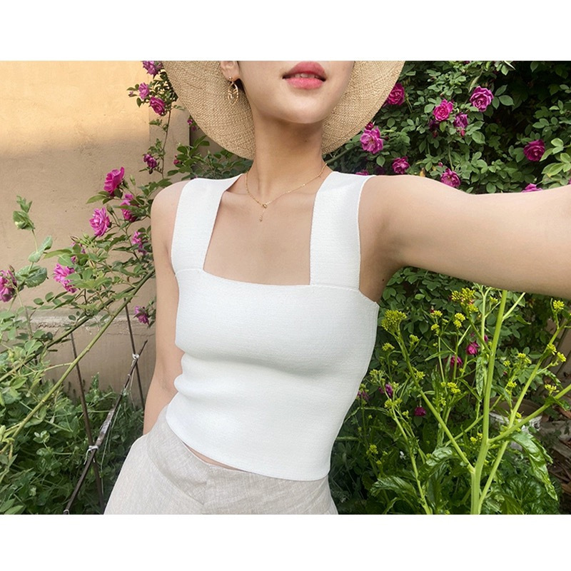 顯瘦百搭!方領寬肩背心上衣(黑/白)