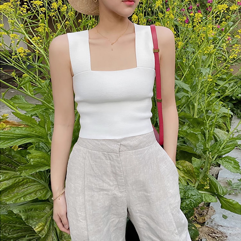 顯瘦百搭!方領寬肩背心上衣(黑/白)