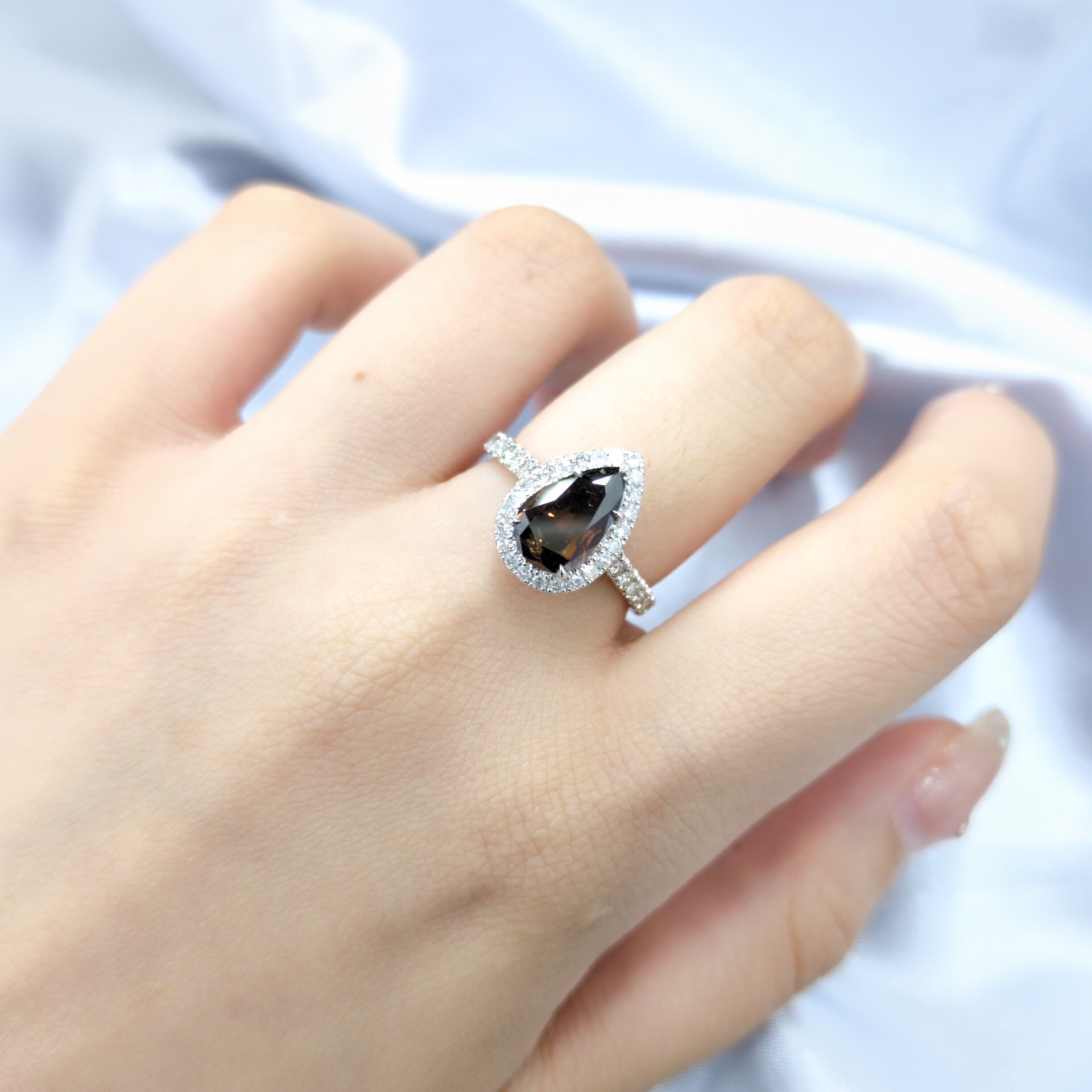 18K White Gold 2.06ct Fancy Brown Pear Shaped Diamond Ring