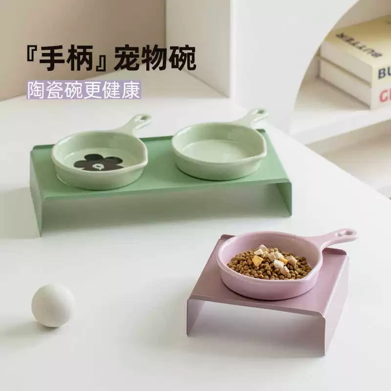 宠物陶瓷碗 平底锅造型碗