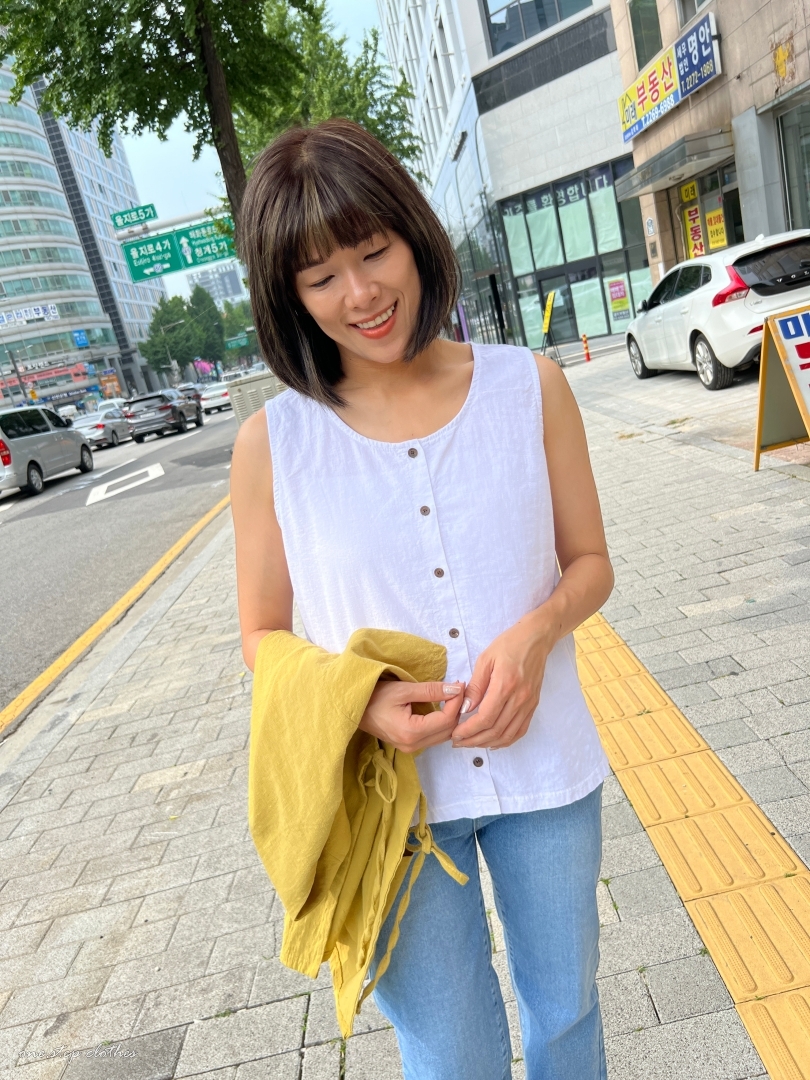 正韓兩穿設計鄉村風棉麻背心 (白)