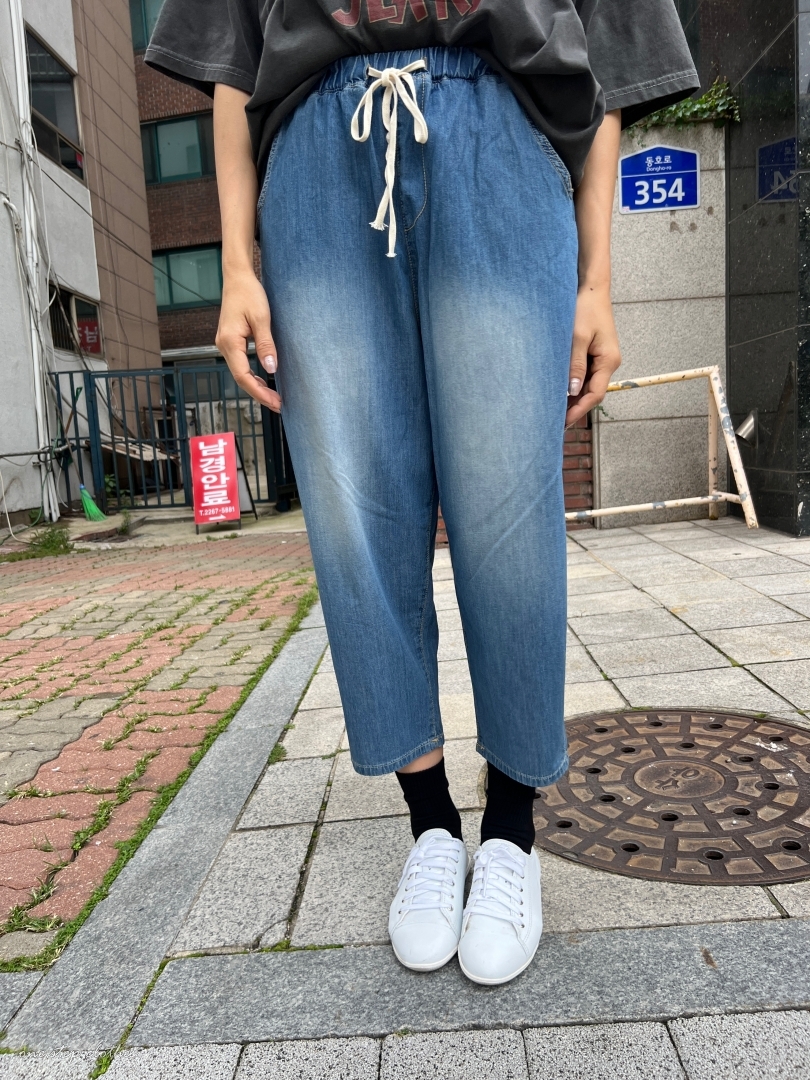 正韓復古小嘻哈涼感寬鬆感鬆緊直筒褲