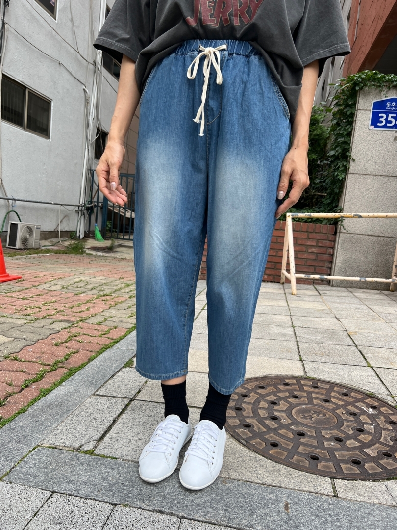 正韓復古小嘻哈涼感寬鬆感鬆緊直筒褲