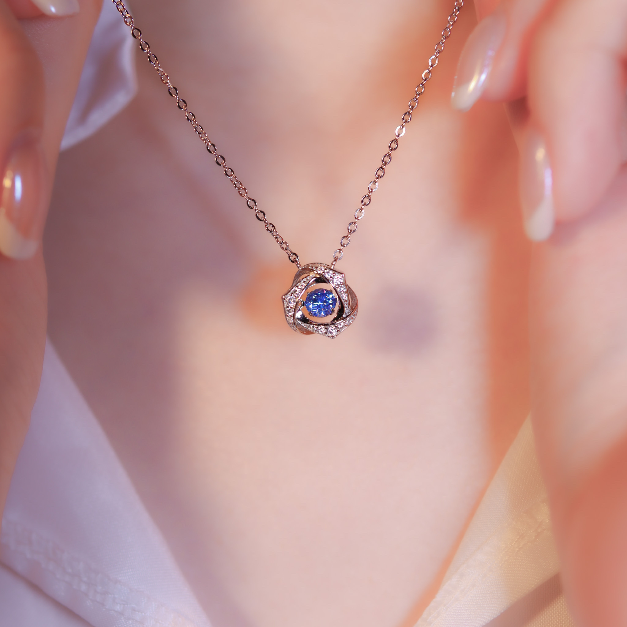 | 925 Silver・ White Gold  | Dancing Cover You Necklace（White/Blue） | NE1165 |