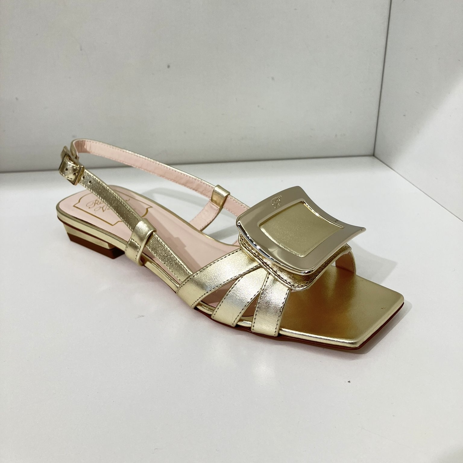 Roger Vivier RV Belle Vivier Metal Buckle Sandals in Leather
