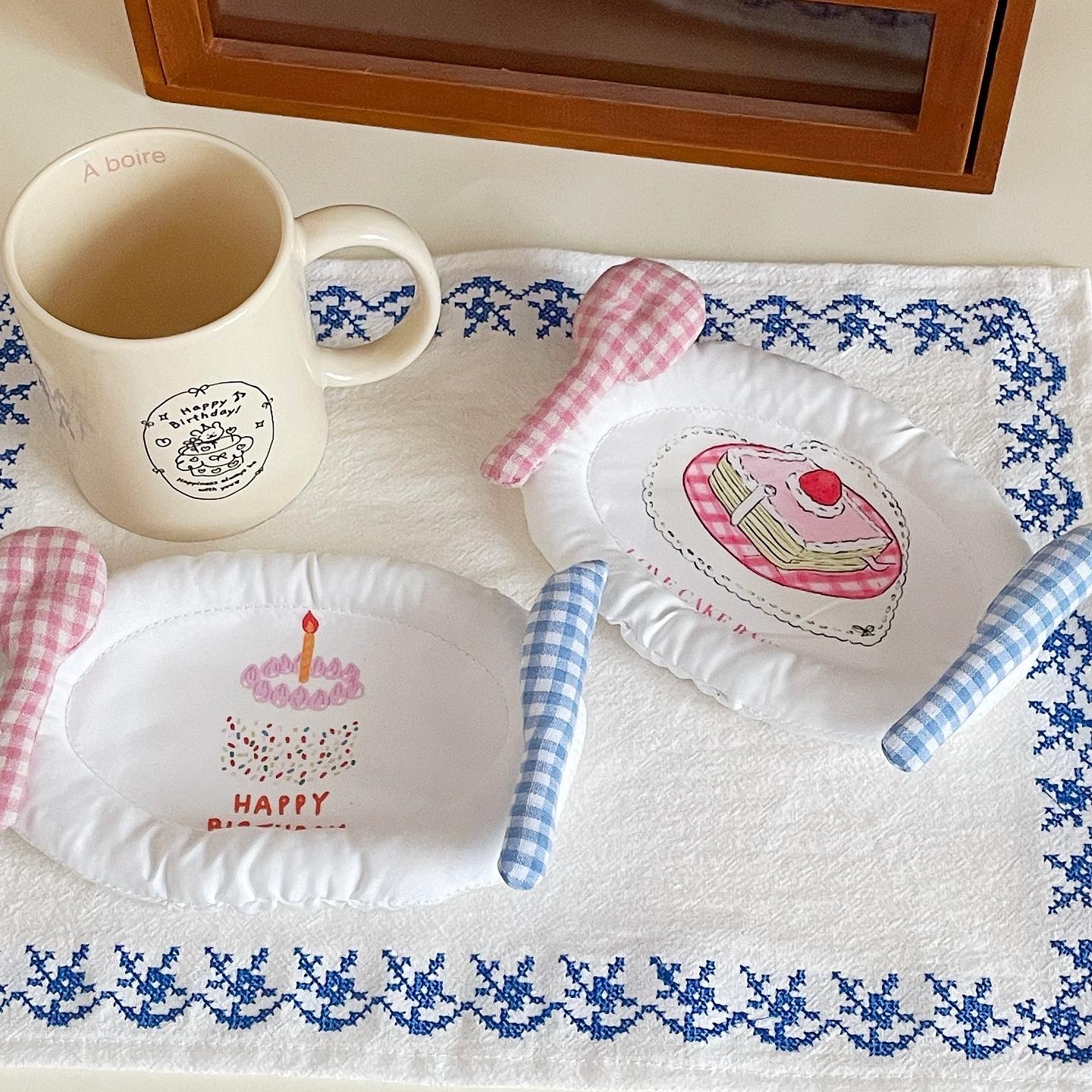 《4484》INS可愛蛋糕花樣刀叉造型杯墊