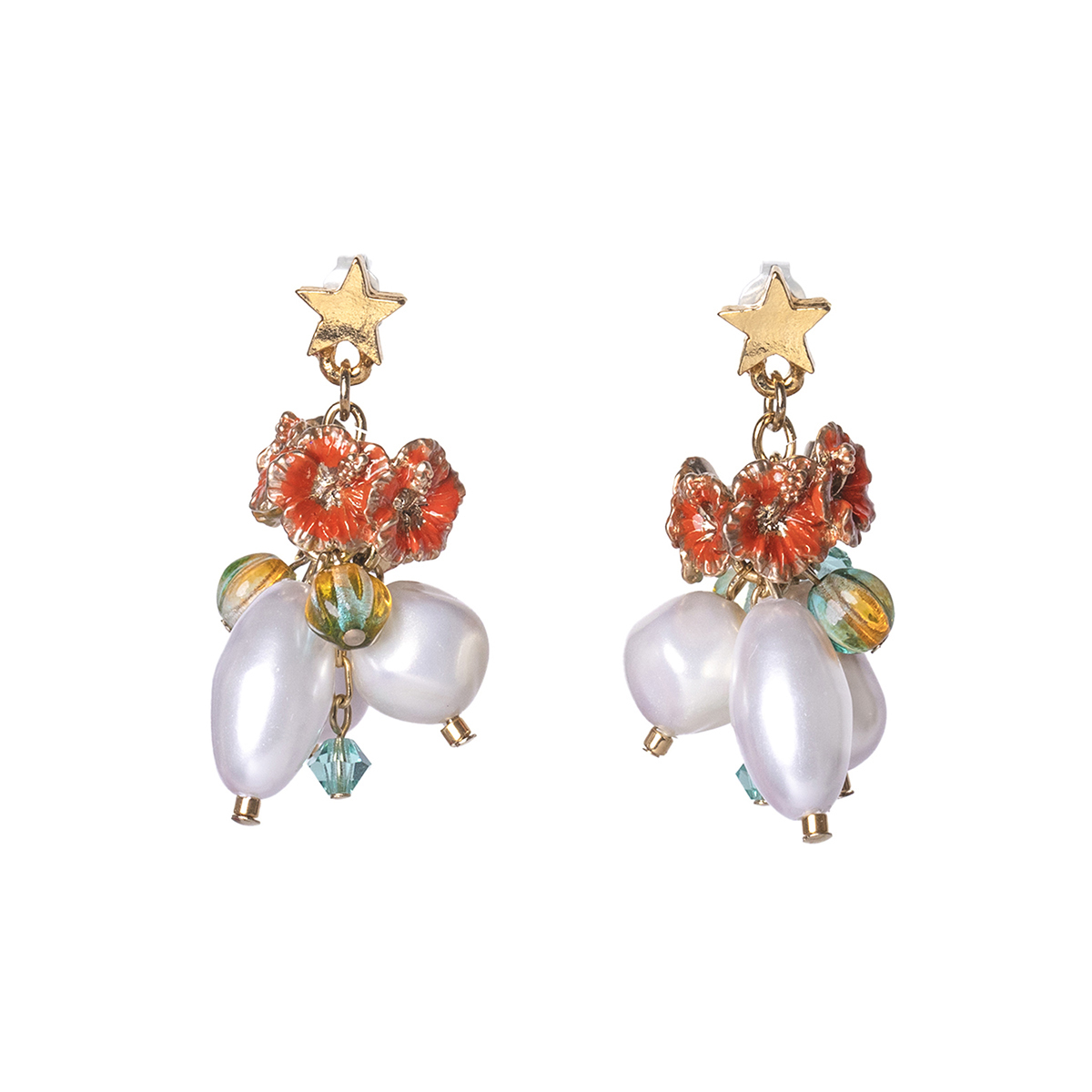 朱槿花珍珠耳環