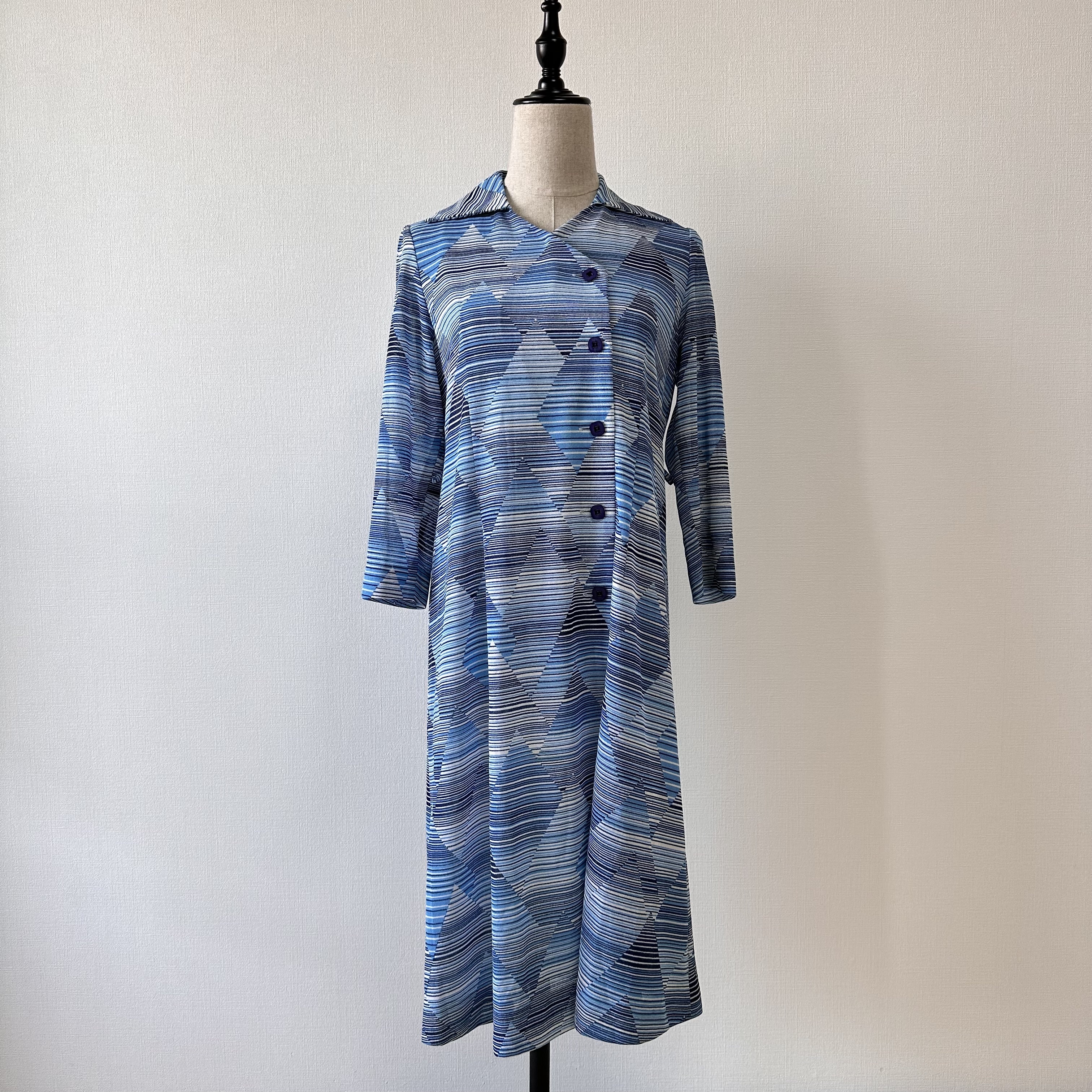 藍色撲克牌階磚氣質古着連身裙