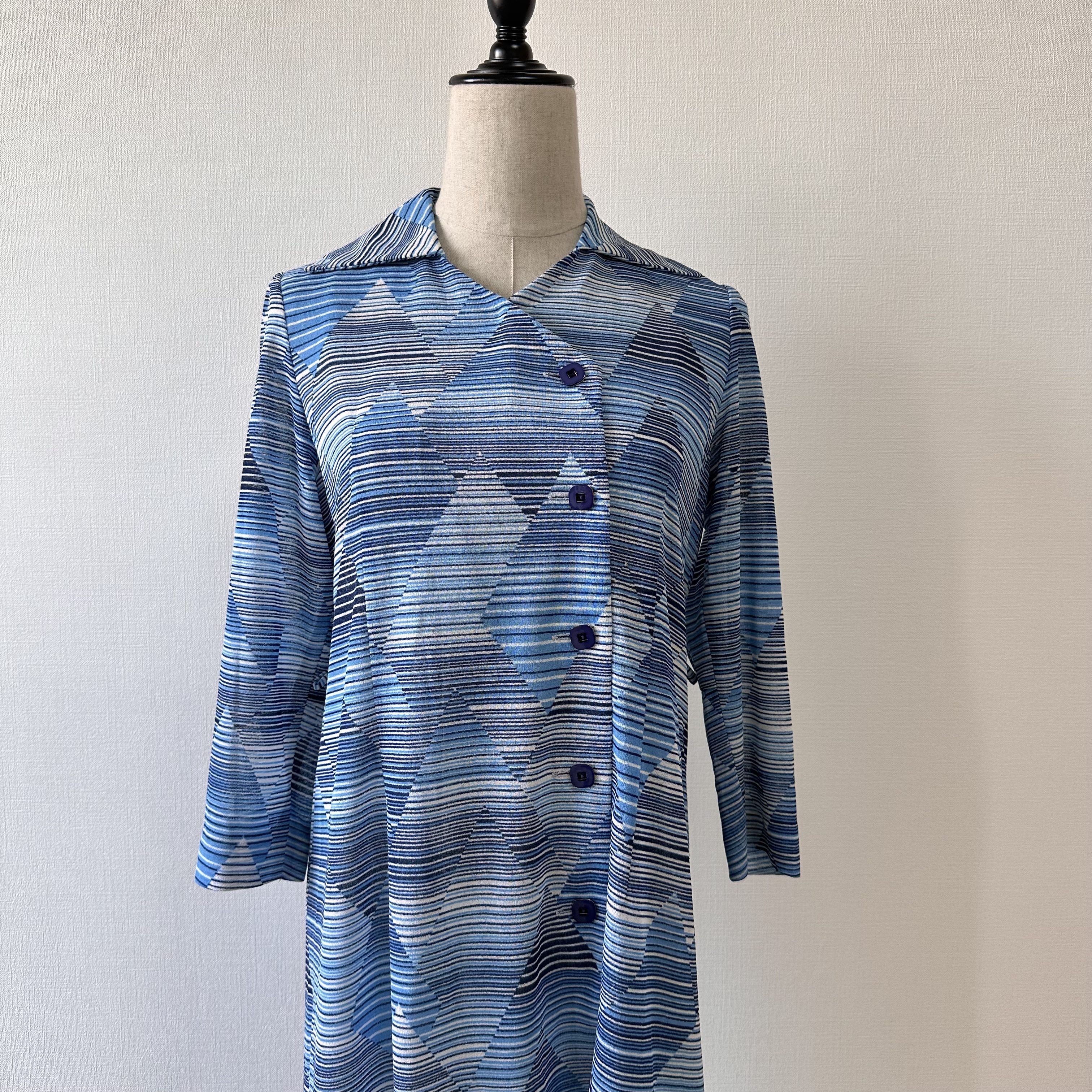 藍色撲克牌階磚氣質古着連身裙