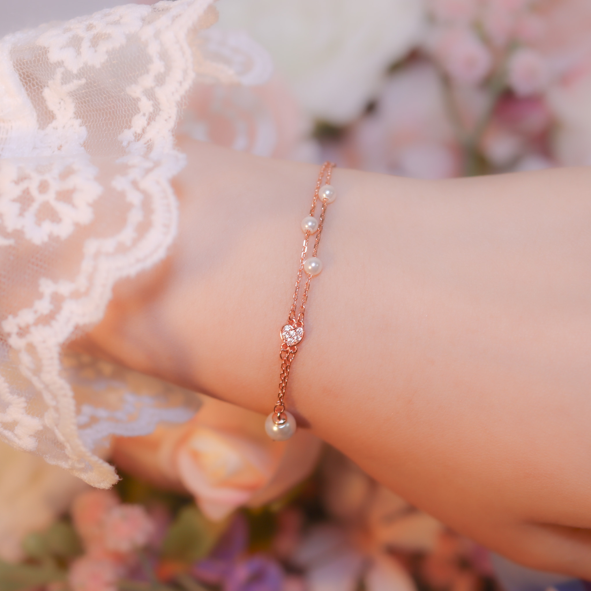 | 925 Silver・Rose Gold・Pearl | Precious Love Double Bracelet | BR1111 |