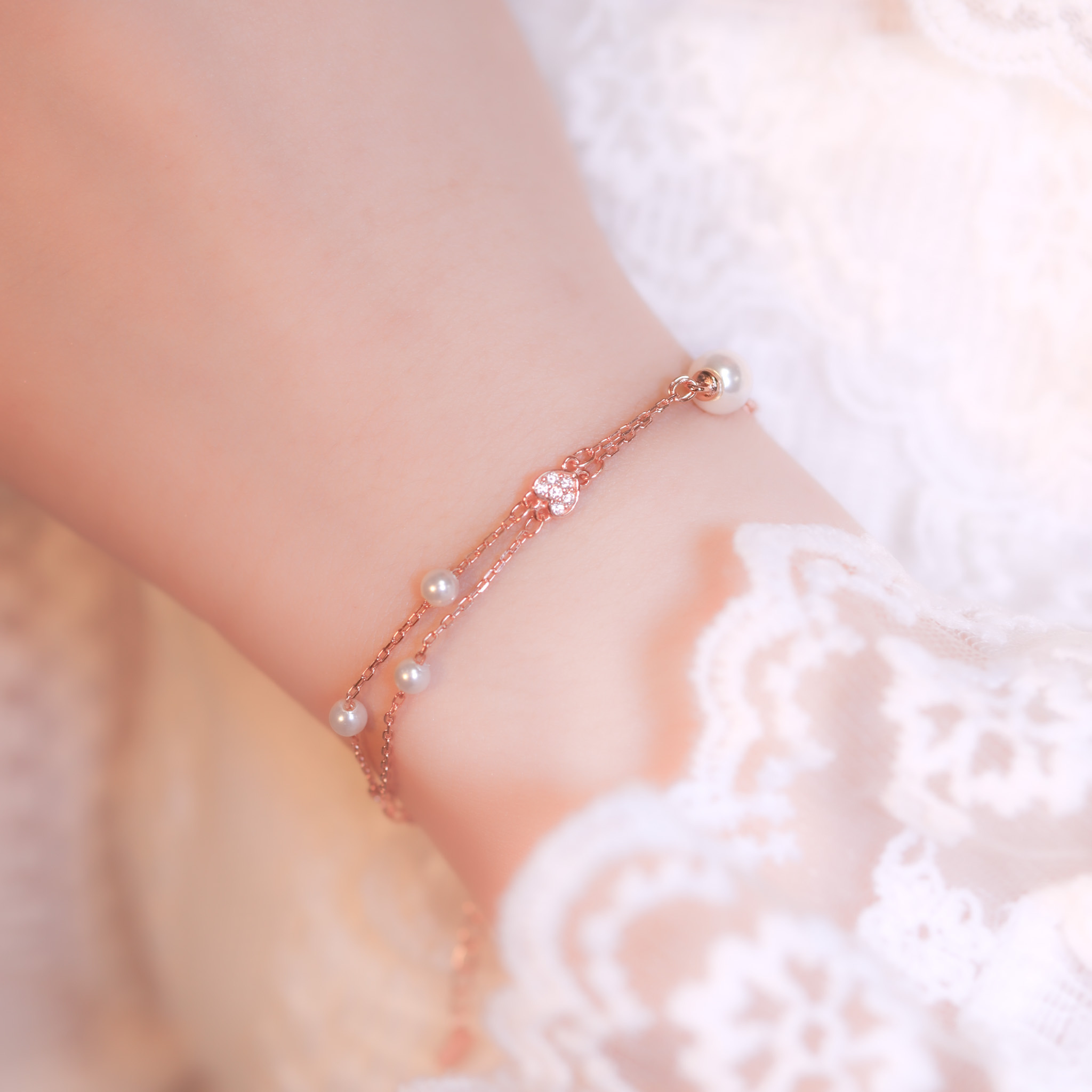 | 925 Silver・Rose Gold・Pearl | Precious Love Double Bracelet | BR1111 |