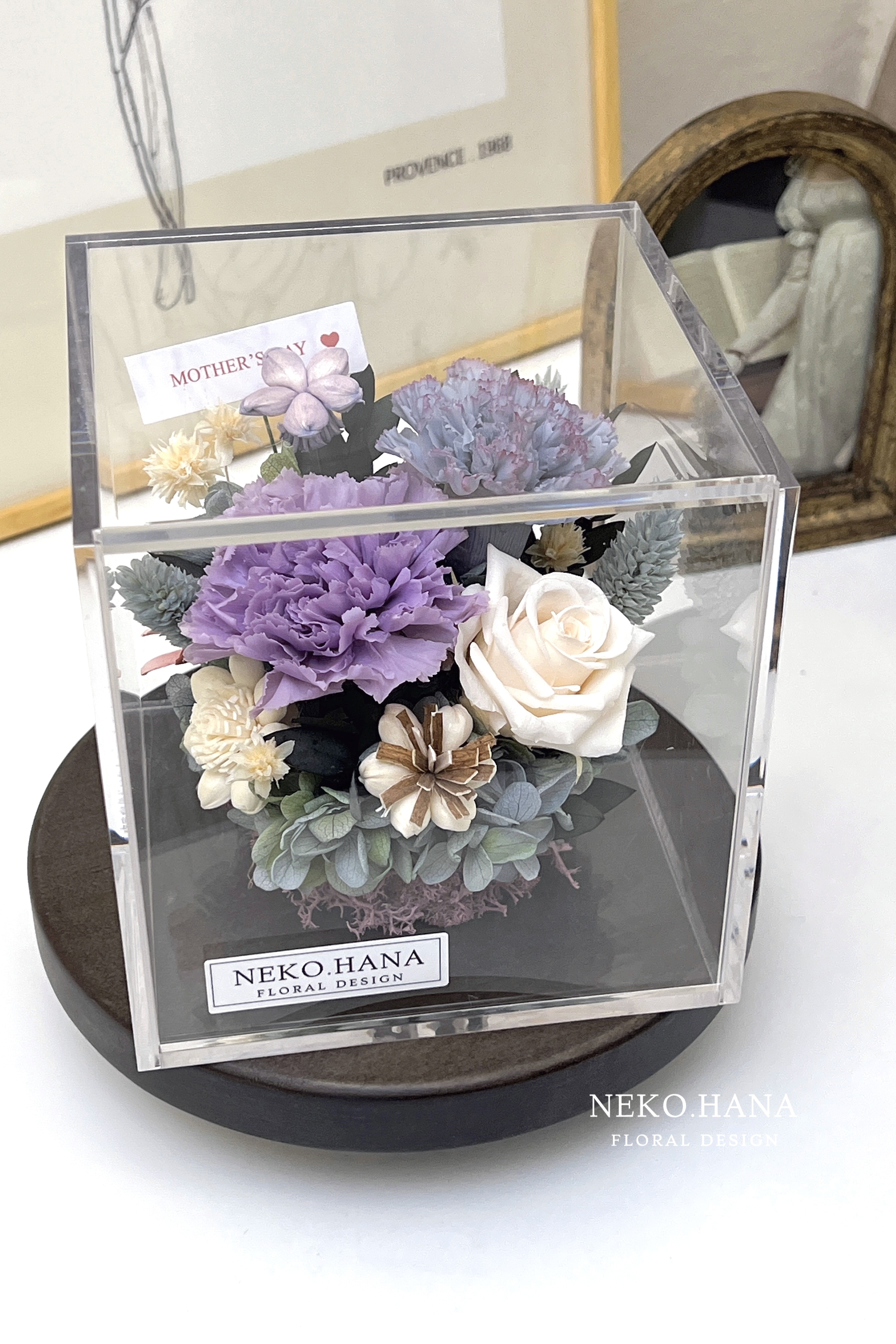 雙朵康乃馨壓克力永生花盒