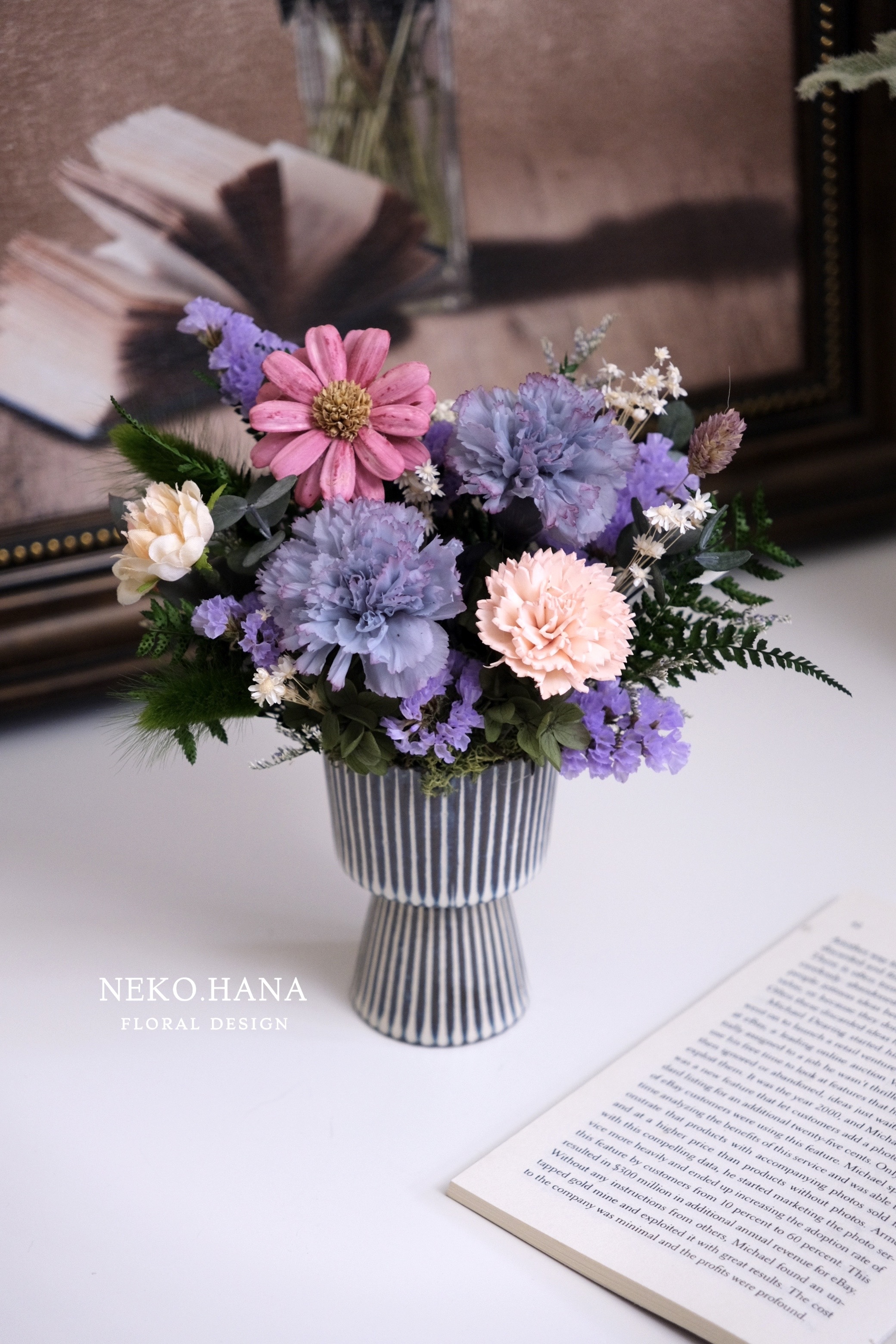 藍紫色康乃馨永生盆花