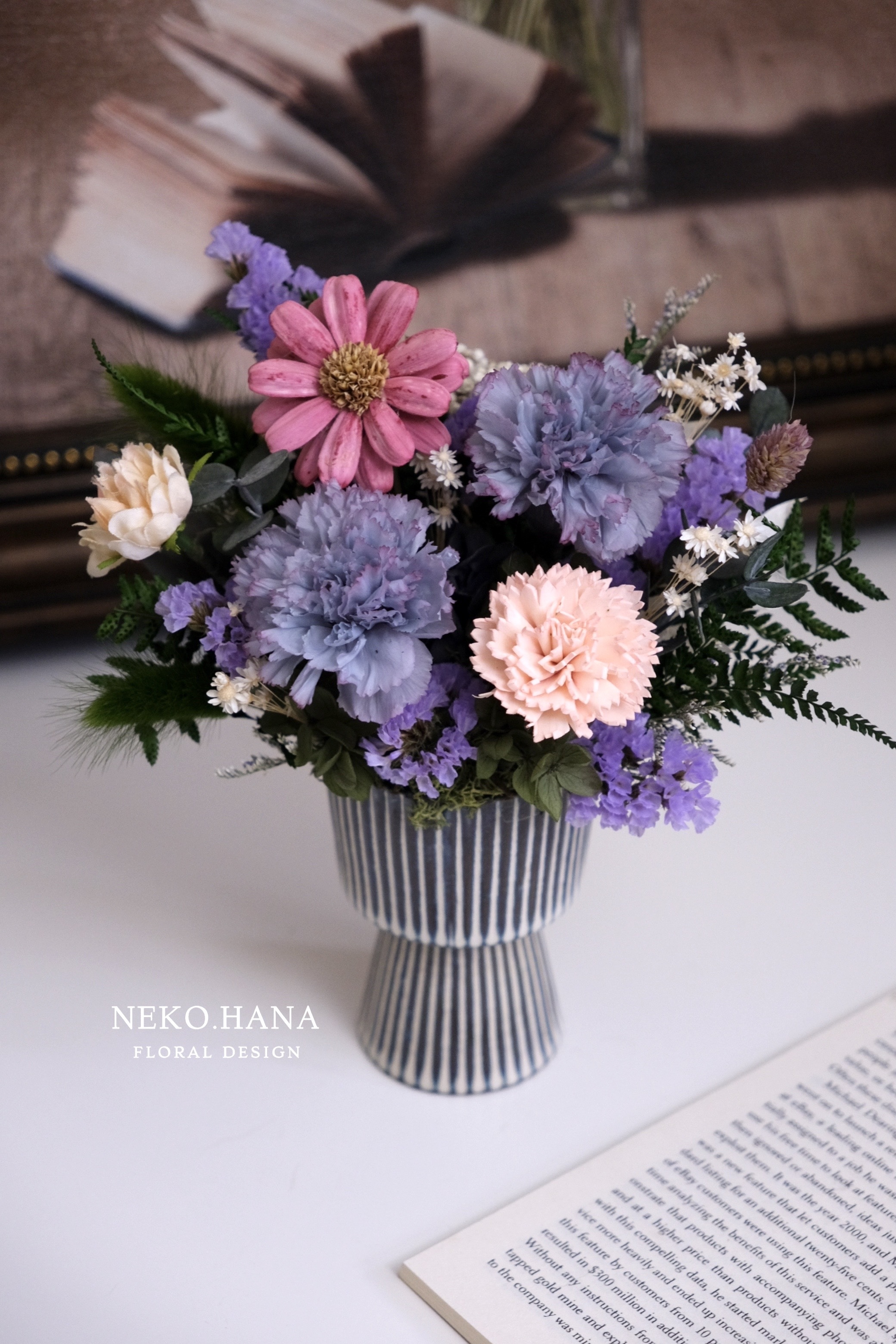 藍紫色康乃馨永生盆花