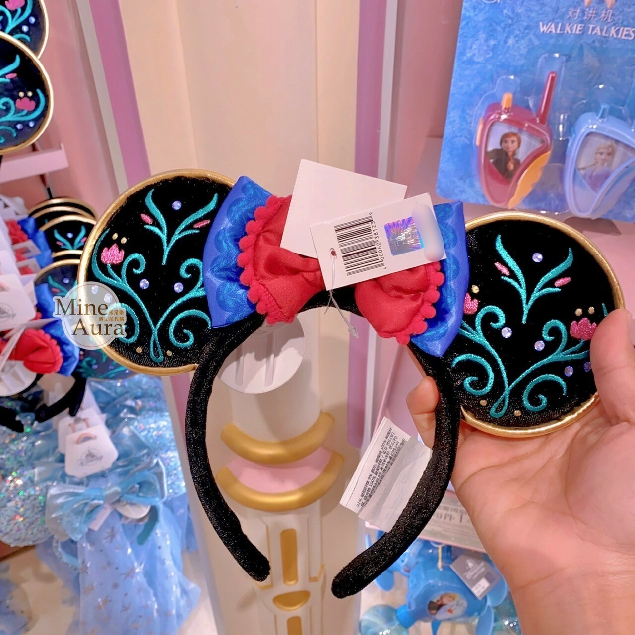 安娜Anna 紅藍配色蝴蝶結 立體耳朵 刺繡 造型 髮圈 髮箍 冰雪奇緣 Frozen -上海迪士尼樂園