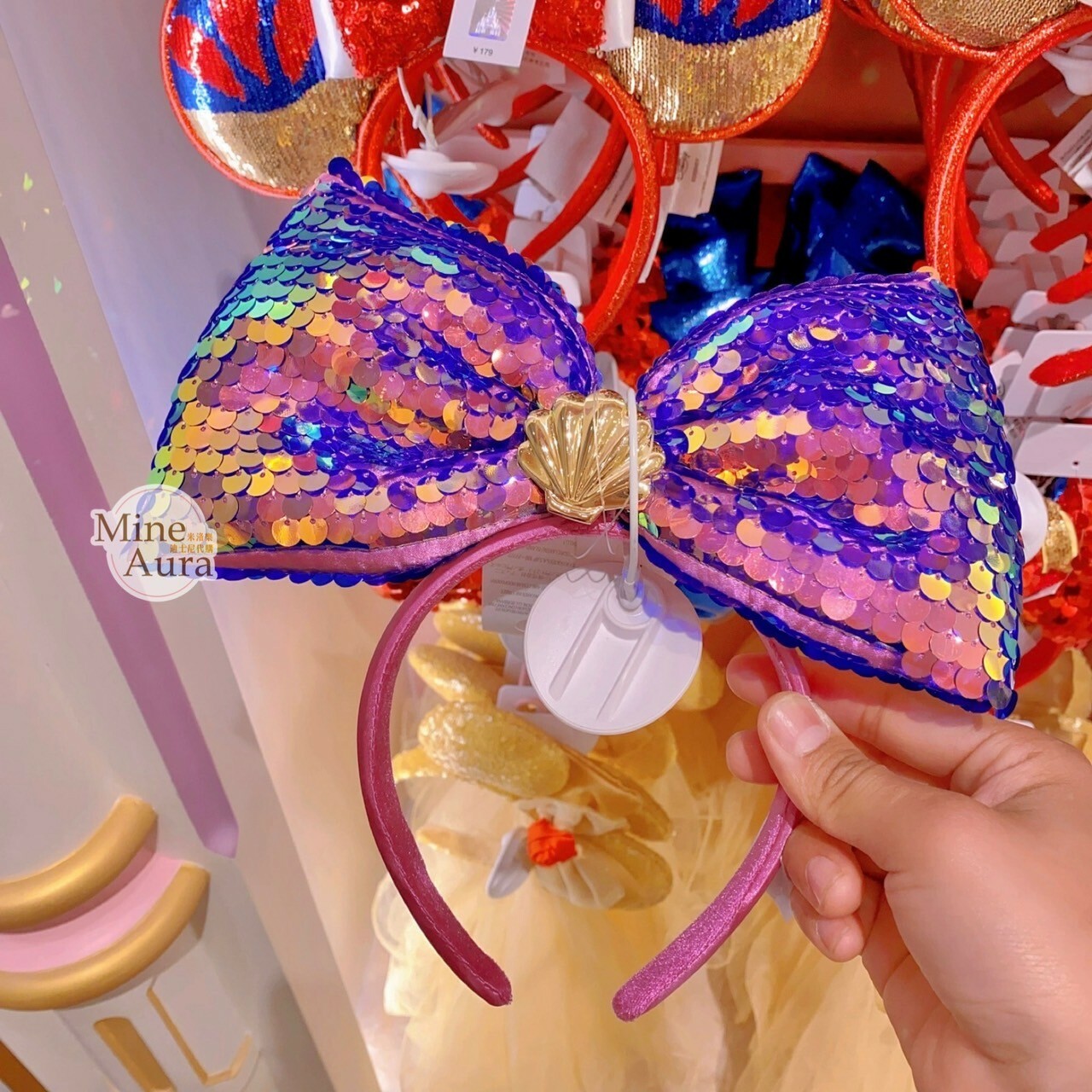 小美人魚 The Little Mermaid  亮片 大蝴蝶結 貝殼 髮圈 髮箍 -上海迪士尼樂園