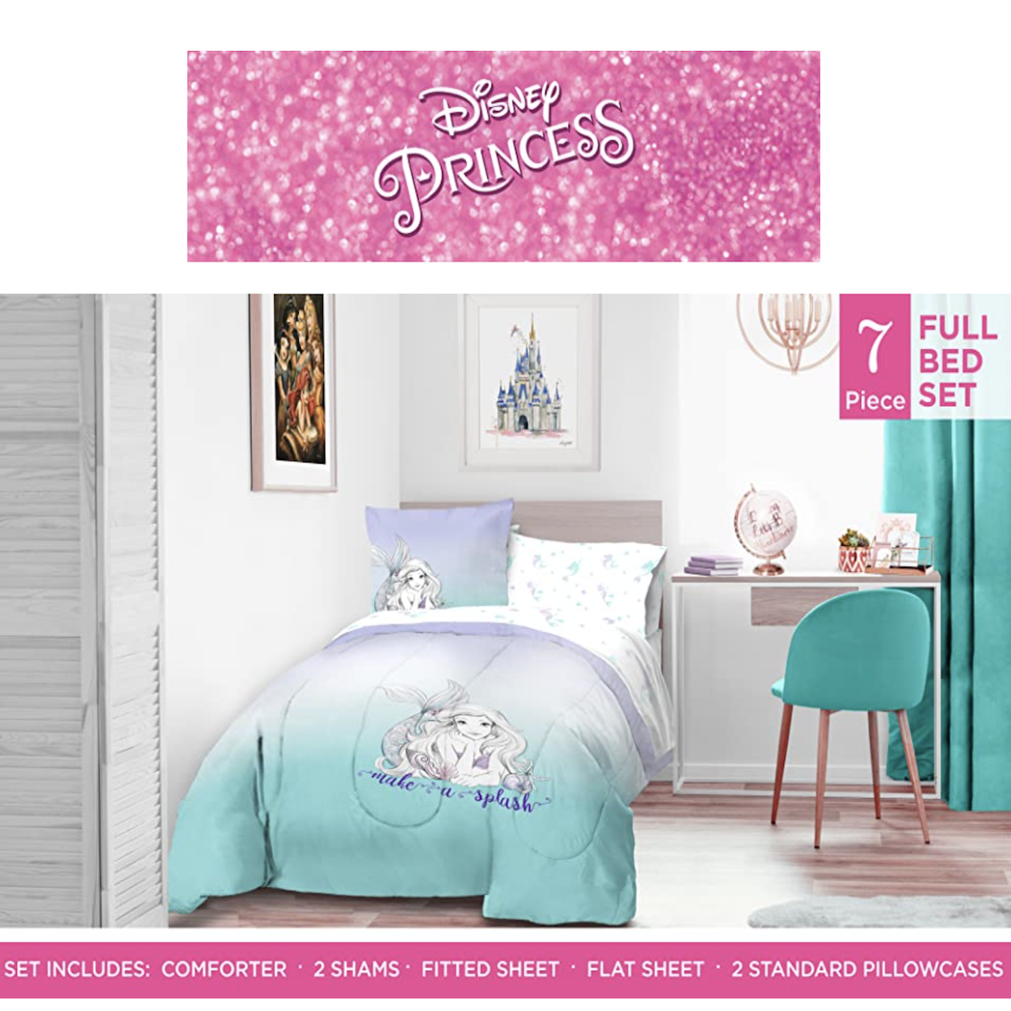美國 Disney Princess 7 件裝床上套裝 (雙人床) - Ariel