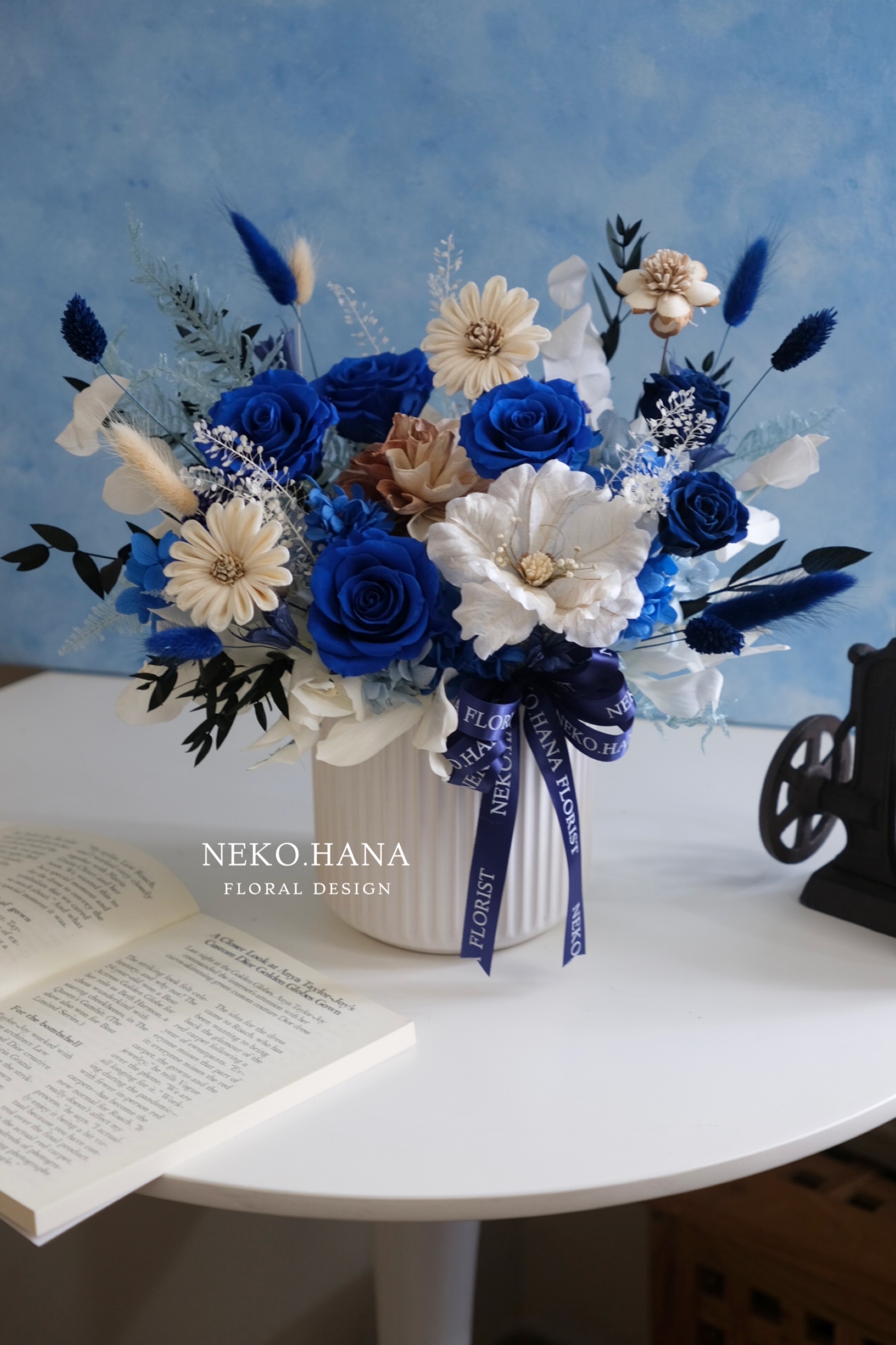 藍玫瑰永生盆花