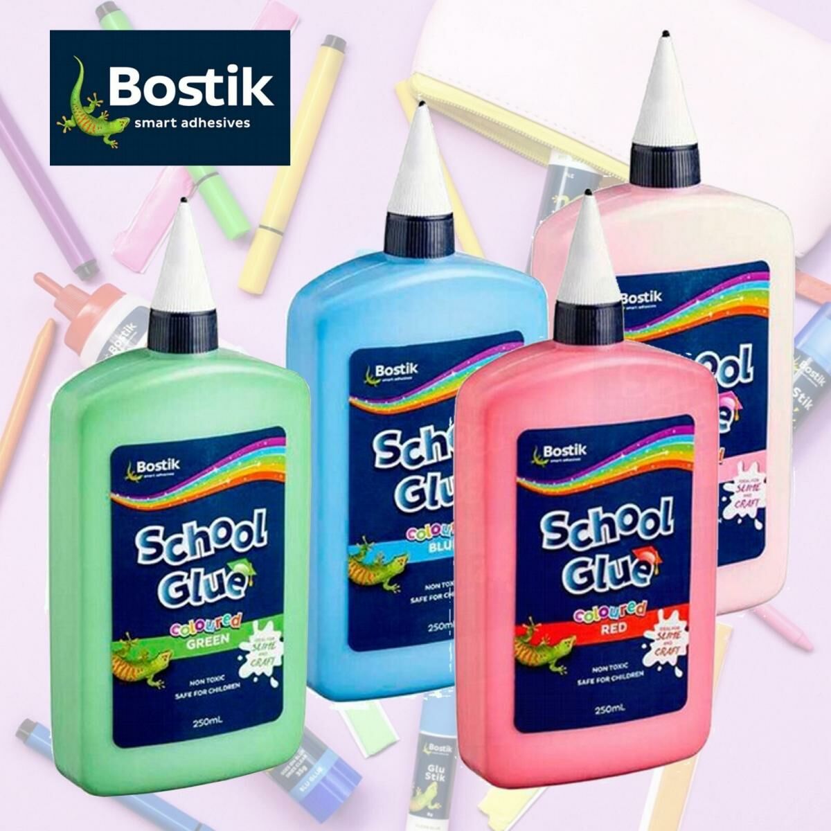 Bostik - 彩色木工膠槳 (藍、綠、粉紅、紅 各1) 250毫升 x 4 支 《香港行貨》