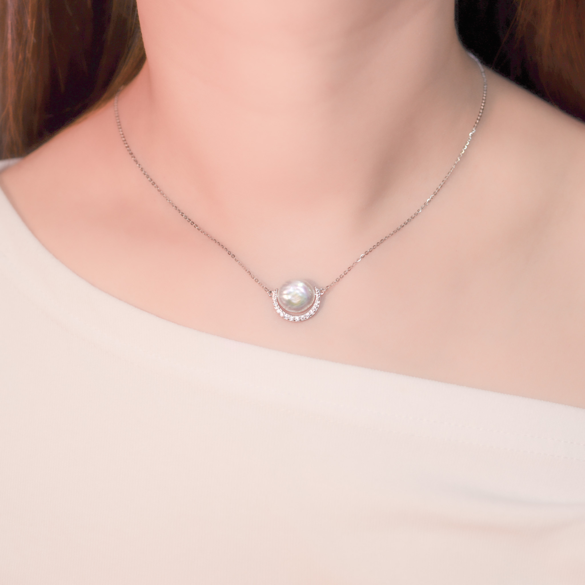 | 925純銀・白金・珍珠 | 純白小夢項鍊 | NE1158 |